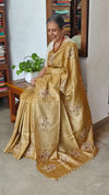Golden Mustard Tussar Silk Saree with Cross Stitch Embroidery - MCT4