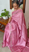 Orchid Pink Tussar Silk Saree with Cross Stitch Embroidery - MCT4