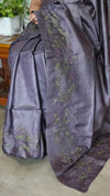 Dusty Lavender Tussar Silk Saree with Cross Stitch Embroidery - MCT4
