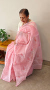 Subtle light pink Net kota Block printed saree