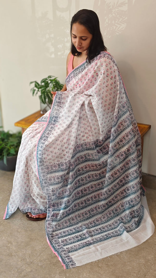 Net kota blockprinted Saree