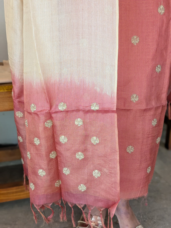 8CZ3 Rust Peach and Beige Check Tussar Silk suit