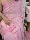 Pink georgette embroidered saree
