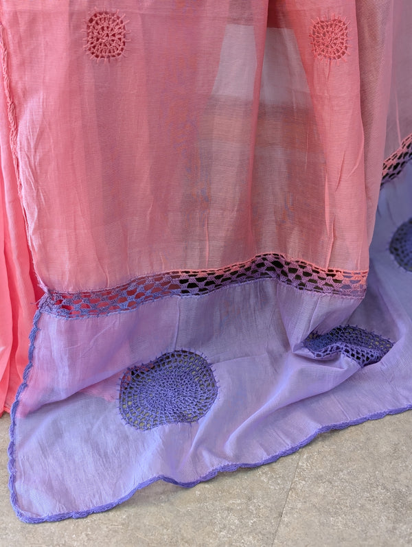 FRC9 - Pink and lavender crochet on net kota saree