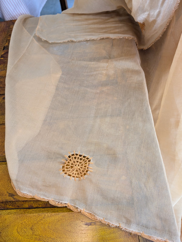 FRC9 - Yellow and pink crochet on net kota saree