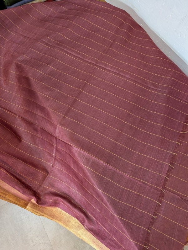 Dark Maroon Zari Checked Semi Silk Saree - BPR3