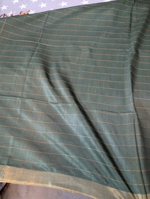 Forest Green Zari Checked Semi Silk Saree - BPR3