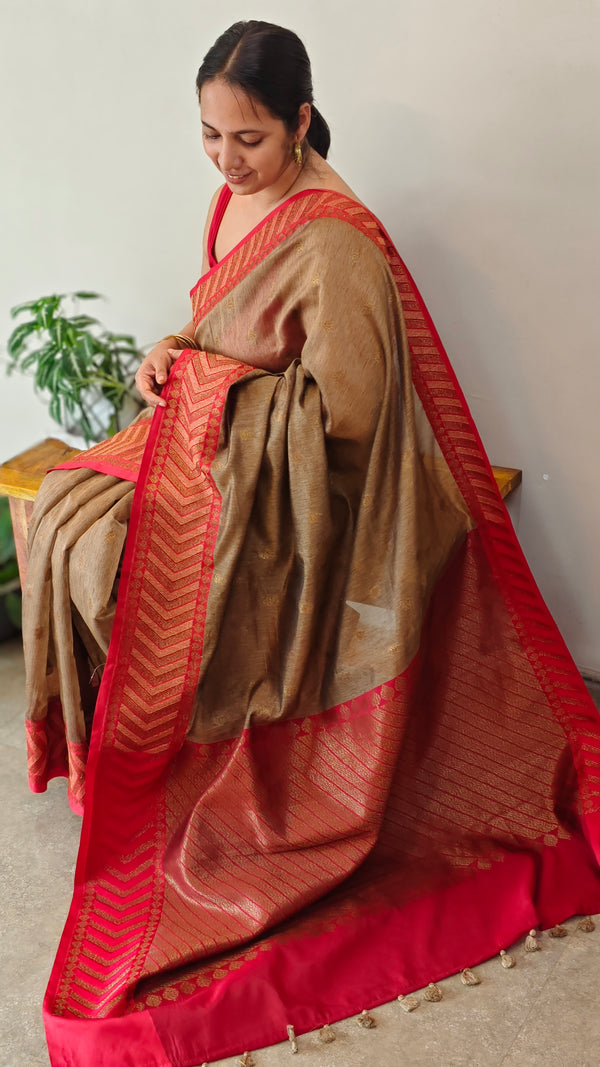 Brown Semi silk saree