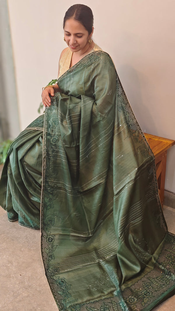 Tussar silk cutwork