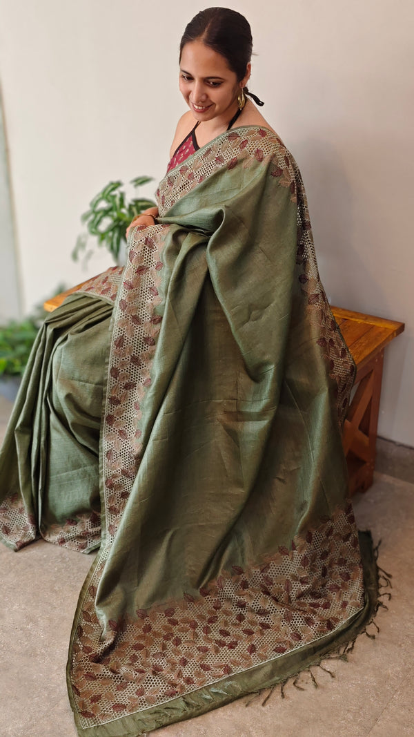 Tussar silk cutwork Saree