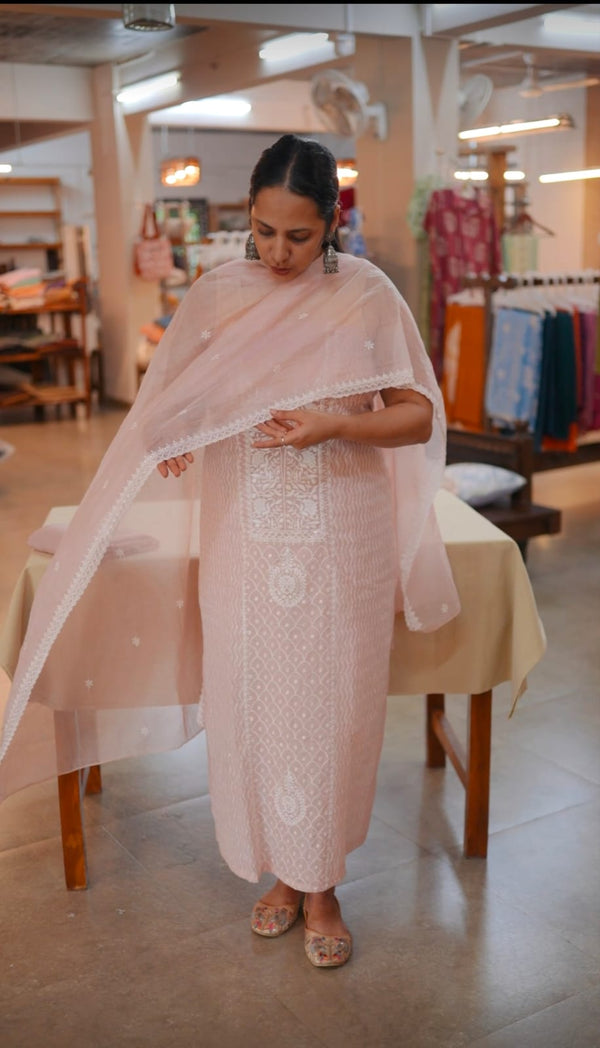 Light peach mal chanderi suit