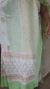 Milky white and green cotton chikankari suit - 673W - 1