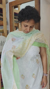 Milky white and green cotton chikankari suit - 673W - 1